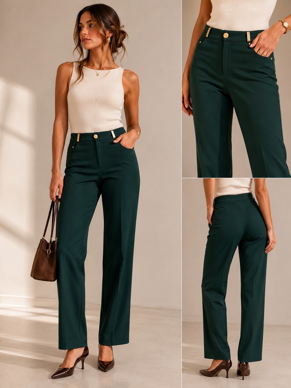 St. John Essential Forest Green Trousers Straight-leg Minimalist Corporate Chic